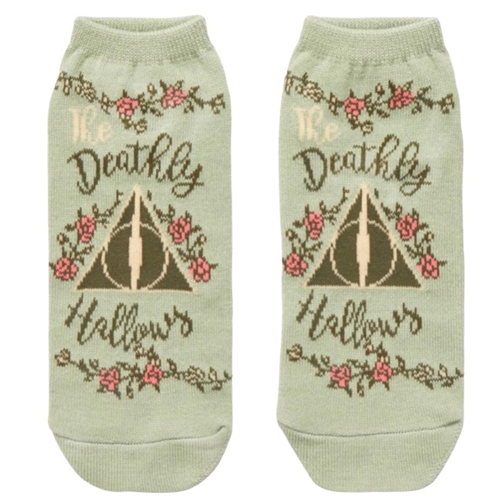 HYP Socks No-Show Harry Potter Deathly Hallows Floral Green